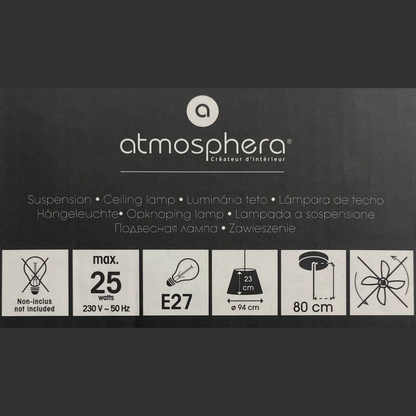 Atmosphera - Luminaire Suspension en métal Noir et Bois D 94 cm